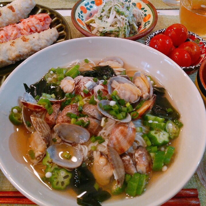 夏にぴったり！栄養満点冷やしあさりうどん（素麺）☆